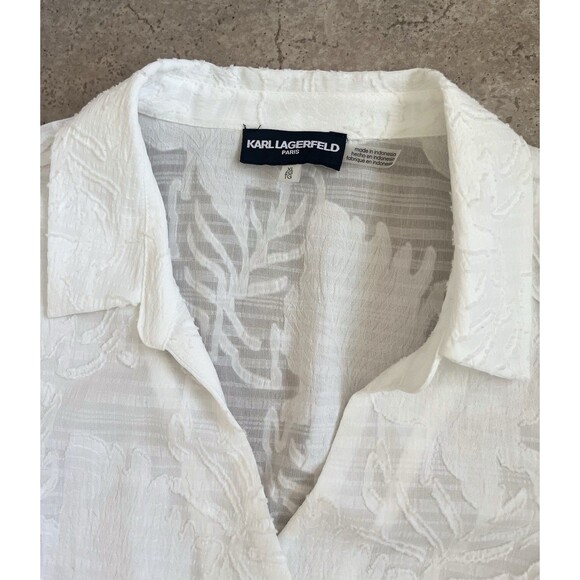 Karl Lagerfeld Paris Size Semi Sheer Floral Large Sleeve BOHO Peasent Top - Picture 6 of 8